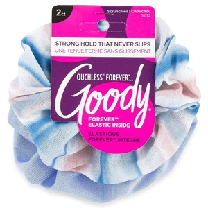 image:imageGoody Ouchless Forever Cotton Scrunchies 2 Ct Blue Stripes 3X Stronger DamageFree Hold Hair Scrunchies 16 Strand Inner Core Styling Accessories for Women amp Men For MediumThick HairBlue Stripes