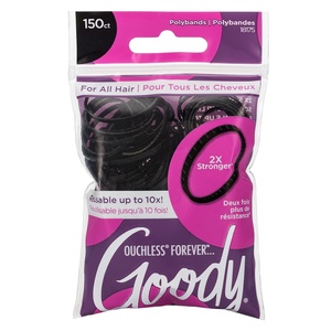 image:imageGoody Ouchless Womens Polyband Elastic Hair Tie 150 Count Black Fine Hair Accessories Style with Ease and Keep Your Hair Secured Perfect for Fun and Unique Hairstyles PainFreeBlack