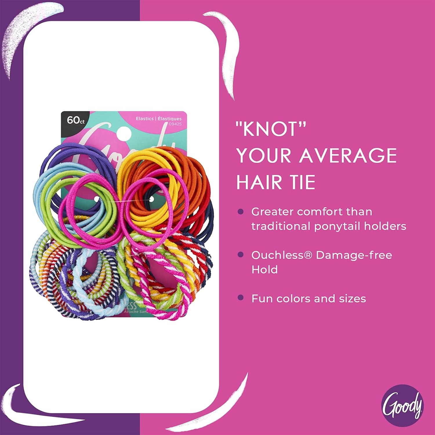 image:imageGoody Kids Ouchless Elastic Hair Ties 60 Ct Assorted Colors PainFreeAssorted Colors