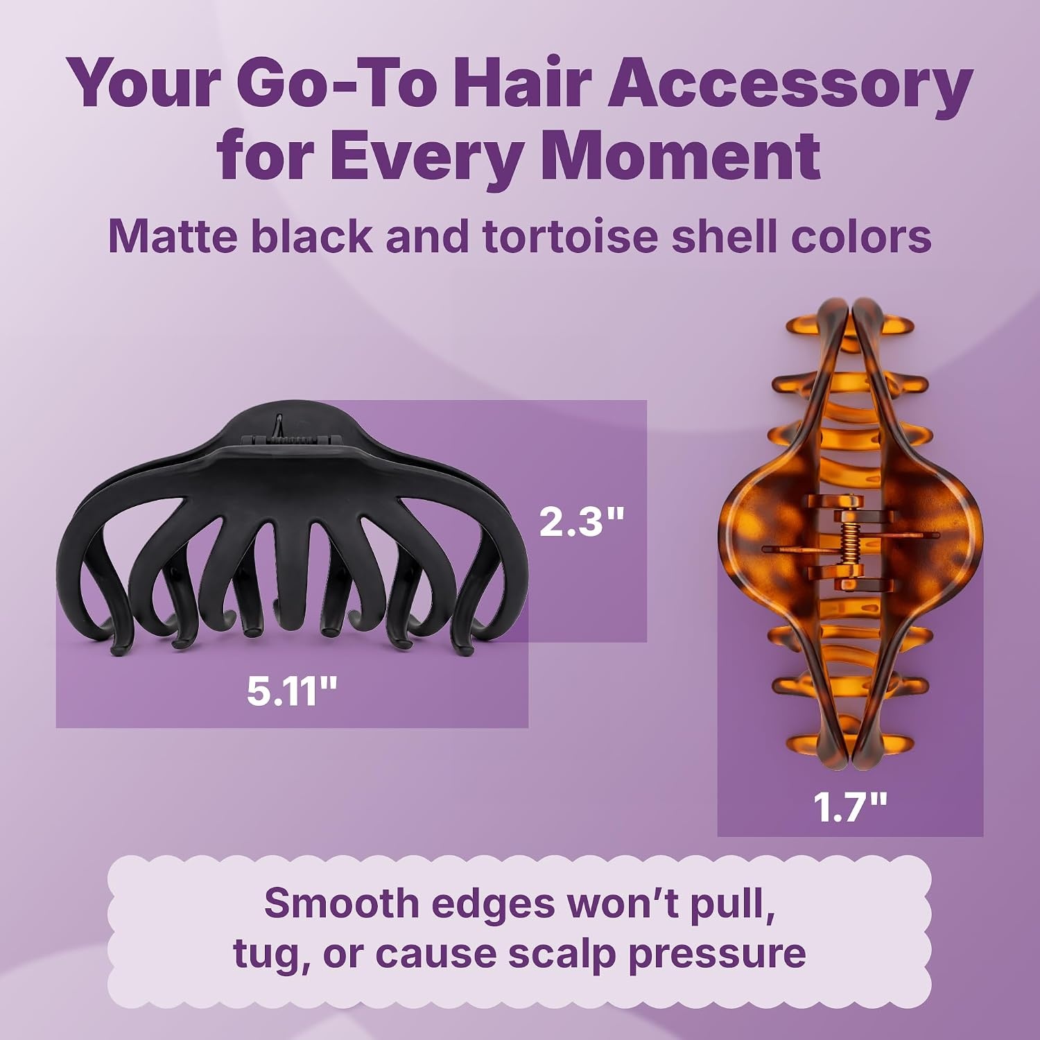 image:imageGoody Large Banana Clip Set Stylish Secure No Crease Hair Clips with SlideProof Hold Styling Accessory For Fine  Medium Hair Type Gifts for Women amp Girls Black and Tortoiseshell 2 CtOctopus