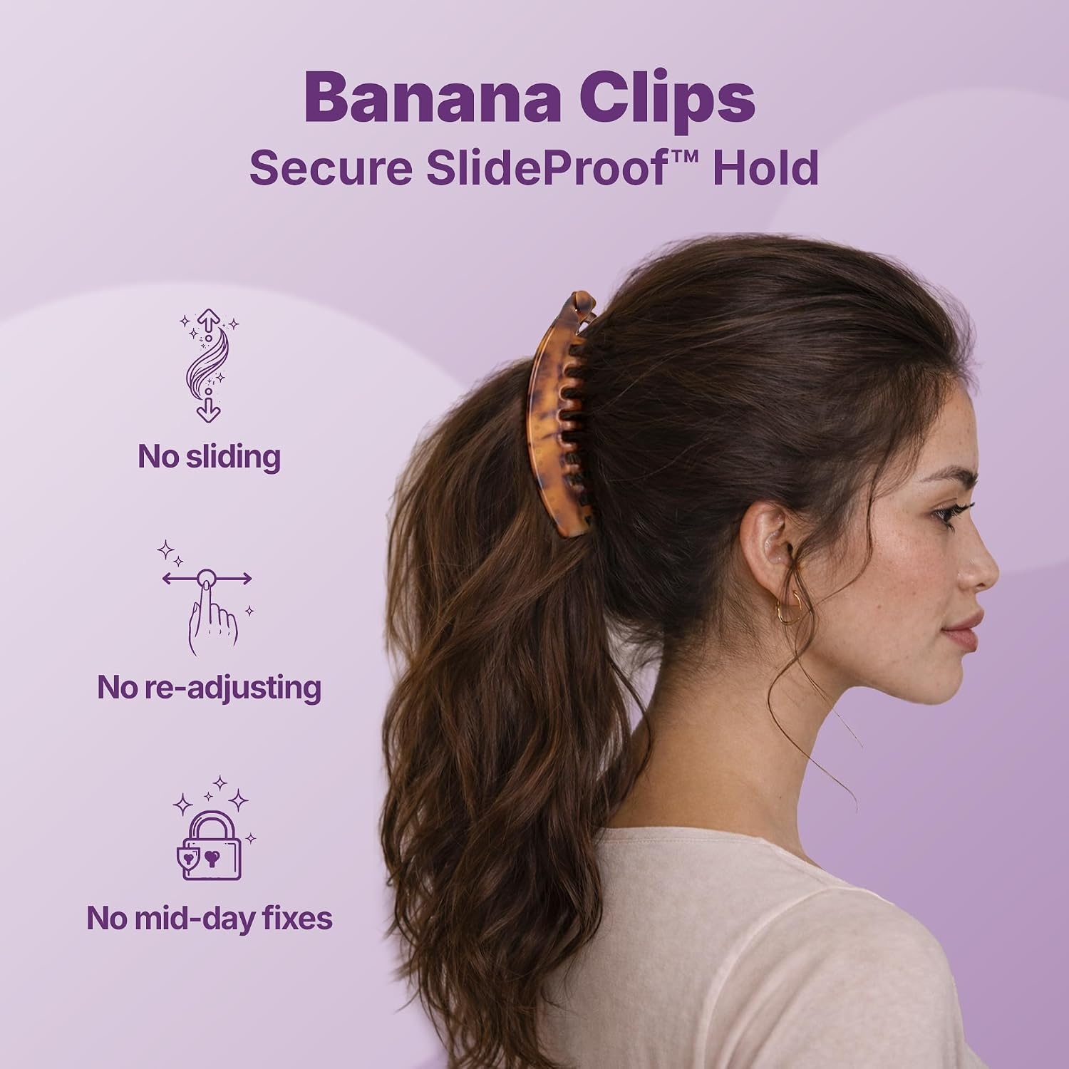 image:imageGoody Large Banana Clip Set Stylish Secure No Crease Hair Clips with SlideProof Hold Styling Accessory For Fine  Medium Hair Type Gifts for Women amp Girls Black and Tortoiseshell 2 CtBanana