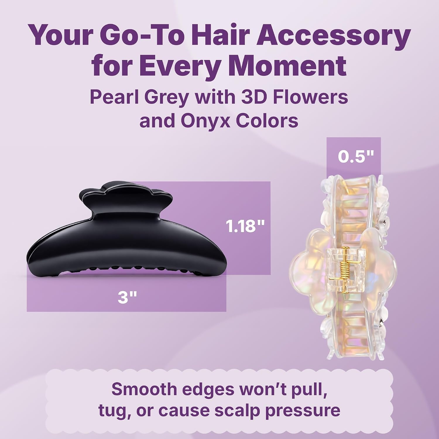 image:imageGoody SlideProof Large Claw Clips Stylish Secure Grip Hair Clips Styling Accessories for All Occasions and All Hair Types Gifts for Women amp Girls Floral Print 2 CtGray Flowers  Black