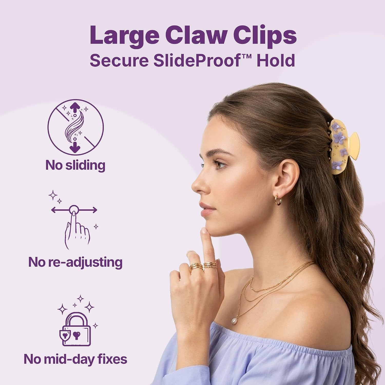 image:imageGoody SlideProof Large Claw Clips Stylish Secure Grip Hair Clips Styling Accessories for All Occasions and All Hair Types Gifts for Women amp Girls Floral Print 2 CtWhite Flowers  Blue