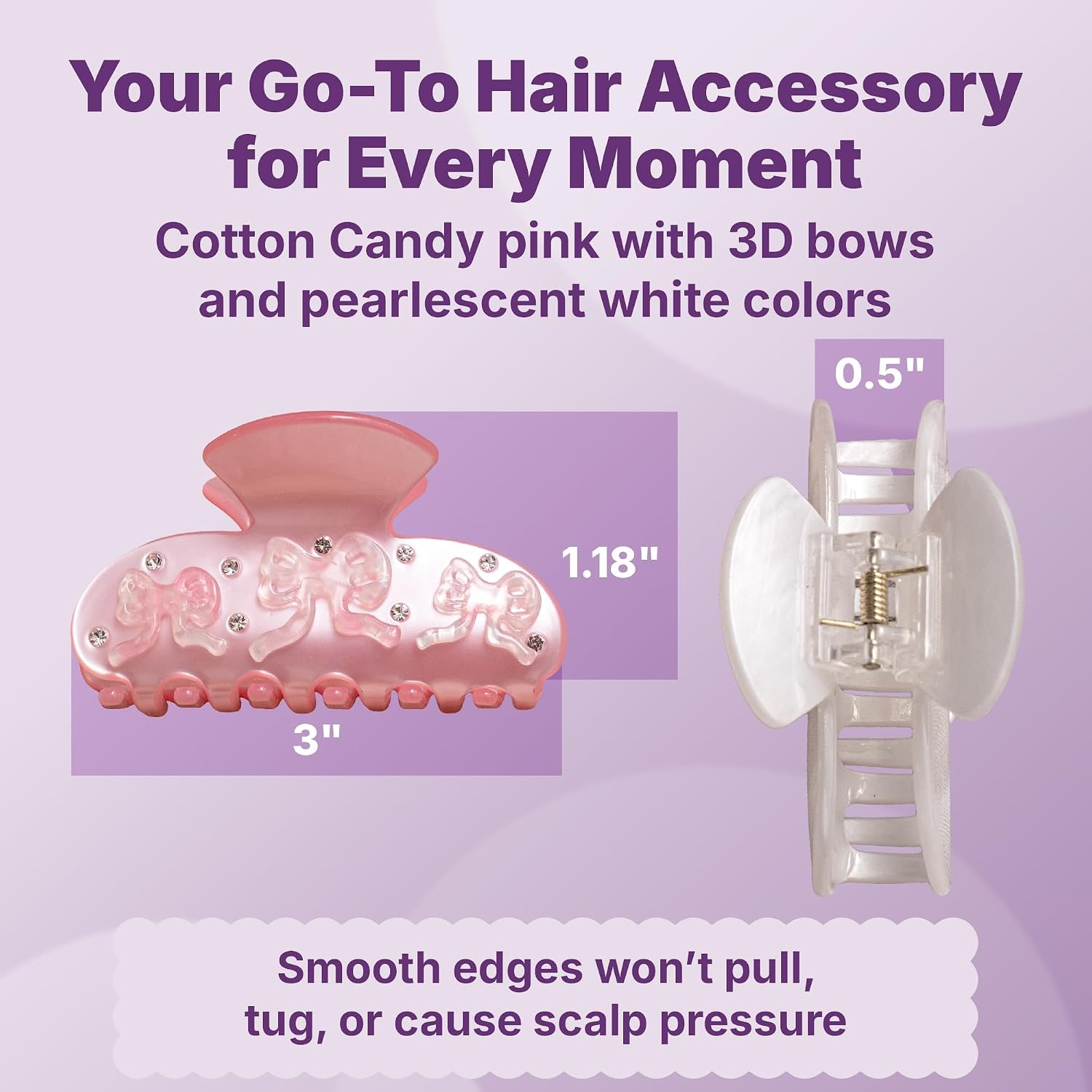 image:imageGoody SlideProof Large Claw Clips Stylish Secure Grip Hair Clips Styling Accessories for All Occasions and All Hair Types Gifts for Women amp Girls Floral Print 2 CtPink Bow  White