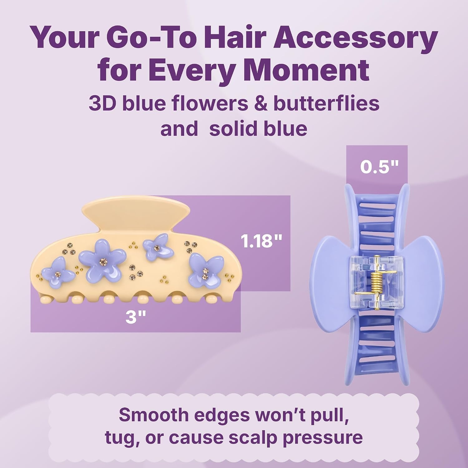 image:imageGoody SlideProof Large Claw Clips Stylish Secure Grip Hair Clips Styling Accessories for All Occasions and All Hair Types Gifts for Women amp Girls Floral Print 2 CtWhite Flowers  Blue