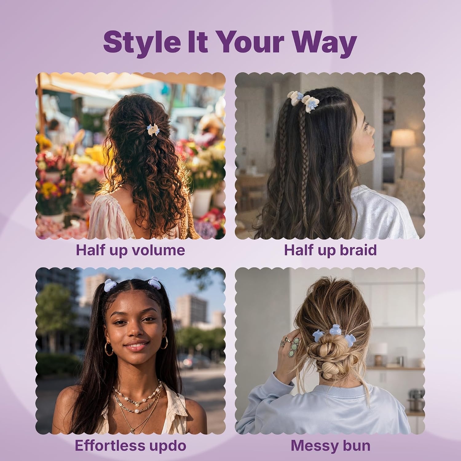 image:imageGoody SlideProof Mini Claw Clips Stylish Secure Grip Small Hair Clips Styling Accessories for All Occasions and All Hair Types Gifts for Women amp Girls White Flowers and Pink 4 CtBlue Flowers  Blue