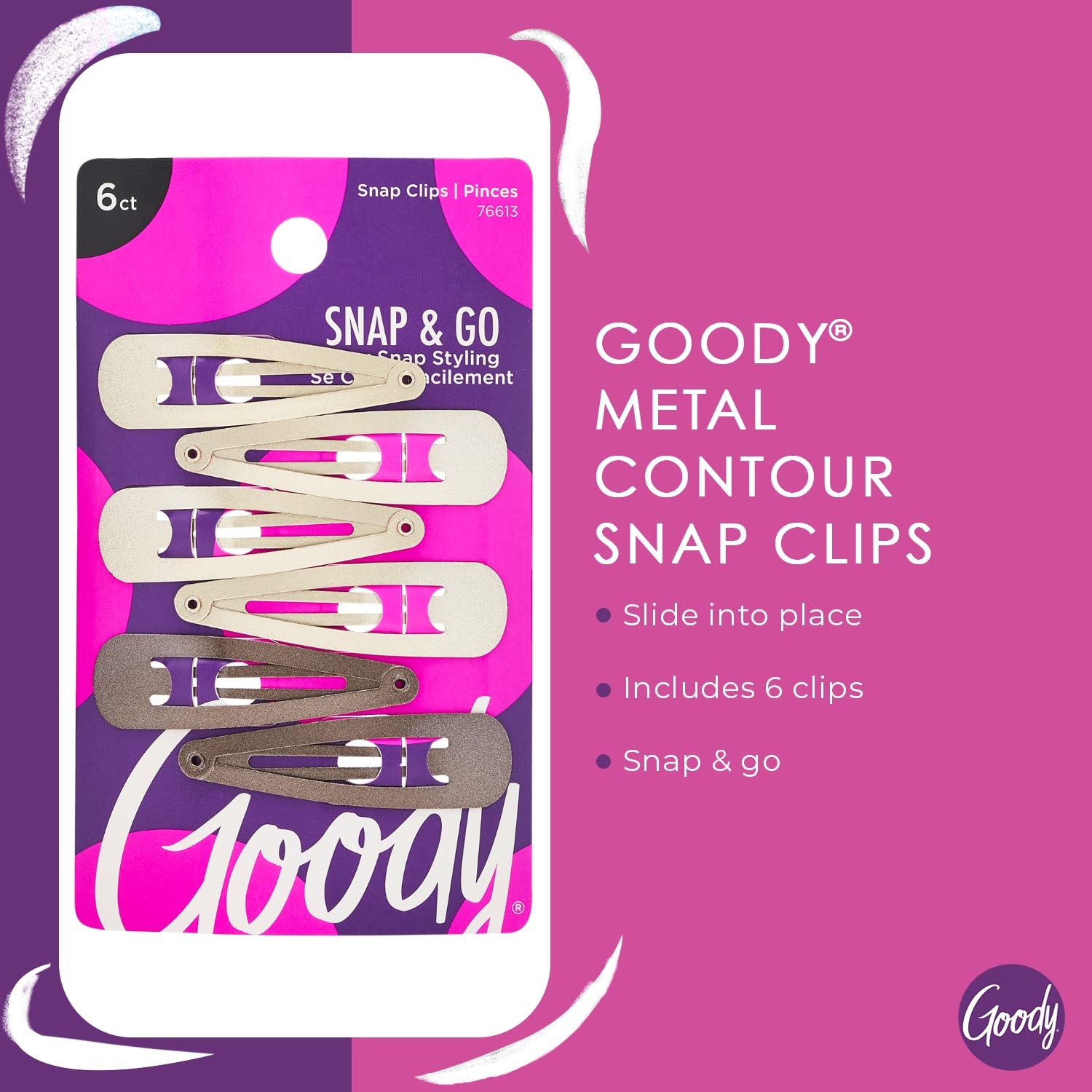 image:imageGoody Snap amp Go Metal Contour Clips 6 Count Brunette Snap Clips Suitable for All Hair Types PainFree Hair Accessories for Women Men and Kids All Day ComfortBlonde