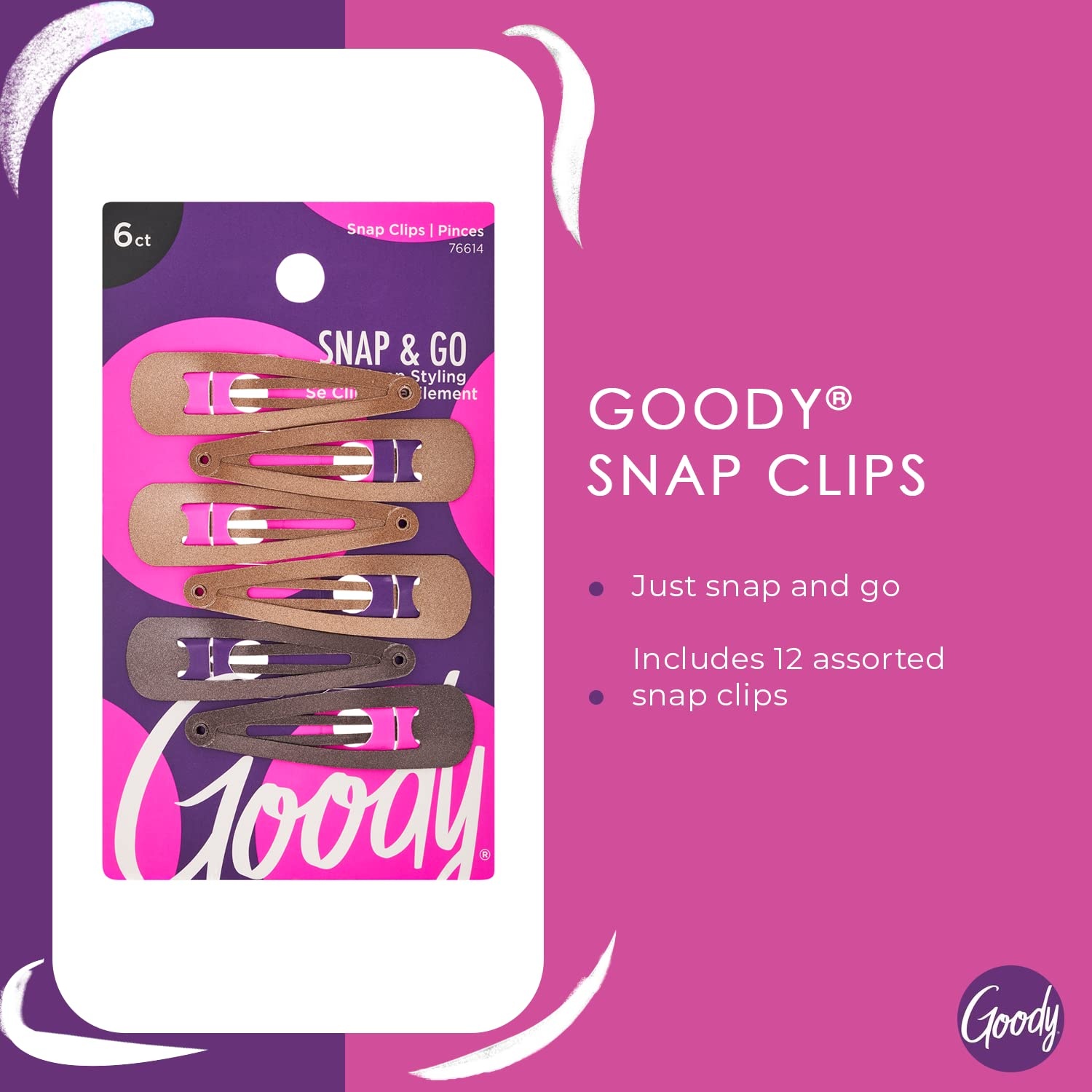 image:imageGoody Snap amp Go Metal Contour Clips 6 Count Brunette Snap Clips Suitable for All Hair Types PainFree Hair Accessories for Women Men and Kids All Day ComfortBrunette