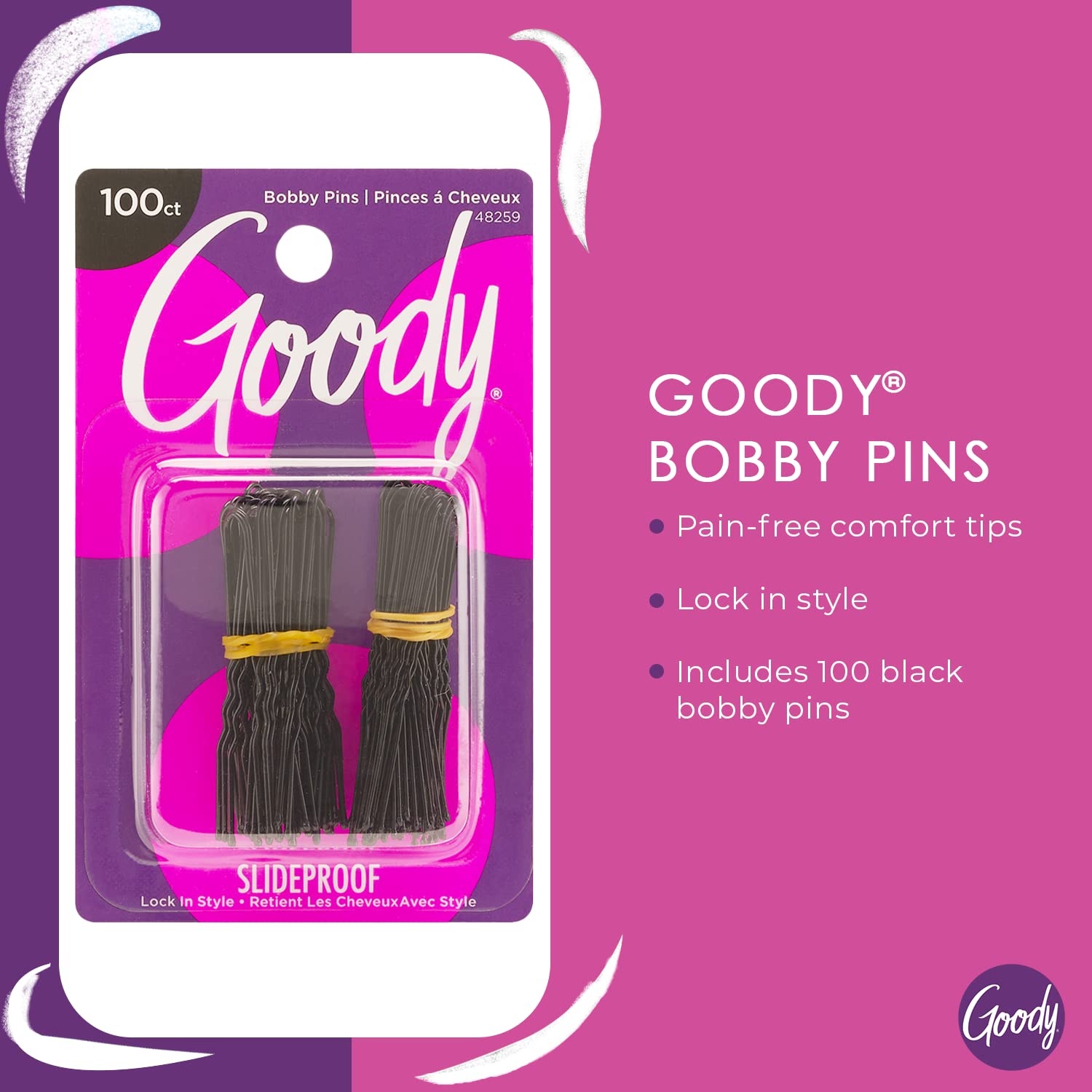 image:imageGoody Styling Hair Bobby Pins  100 Count Black  Slideproof and LockIn Place  Suitable for All Hair Types  PainFree Hair Accessories for Women and Girls  All Day ComfortBlack