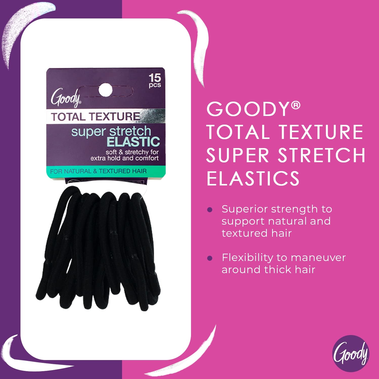 image:imageGoody Total Texture Super Stretch Elastics15 Count Brown Suitable for All Hair Types Ouchless PainFree Hair Accessories for Women Men Boys amp Girls All Day Comfort Wont Break or SnagNegro 