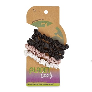 image:imageGOODY Planet Ouchless Satin Skinny Scrunchies 5ct BlackCreamand BlushBlack  Cream  Blush