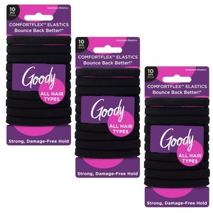 image:imageGoody ComfortFlex Seamless Thick Hair Elastics Brown No Slip Grip Ouchless Ties with All Day Gentle Hold Ponytail Holders for DamageFree Styling 8 Count Pack of 3Black