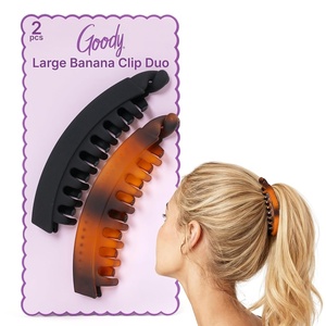 image:imageGoody Large Banana Clip Set Stylish Secure No Crease Hair Clips with SlideProof Hold Styling Accessory For Fine  Medium Hair Type Gifts for Women amp Girls Black and Tortoiseshell 2 CtBanana