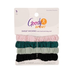 image:imageGoody Sport Ouchless Thin Scrunchies  4 Ct Gray amp Black SportLevel Grip for Workouts SweatWicking No Damage Hair Ties All Hair TypesGreen Pink
