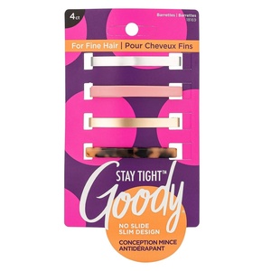 image:imageGoody Stay Tight Fine Hair Barrettes 4 Ct Assorted Colors SlideProof Flat Clips Comfortable amp Versatile Styling Accessories for Women Men Boys amp Girls Clips for All Hair Types Color Will VaryAssorted