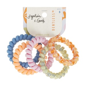 image:imageGoody X Sophia Yeshi Dentless Spiral Hair Ties Hair Coils Stretchable Jelly Bands Phone Cord Hair Ties MediumThick Hair Multicolor Print  5 Ct