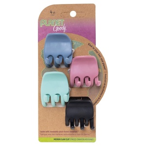 image:imagePlanet Goody PlantBased Heritage Claw Clips Medium Extra Strong Bright Colors Pink Periwinkle Green And Black 4 CountMedium Claw Clips 4 Ct Bright
