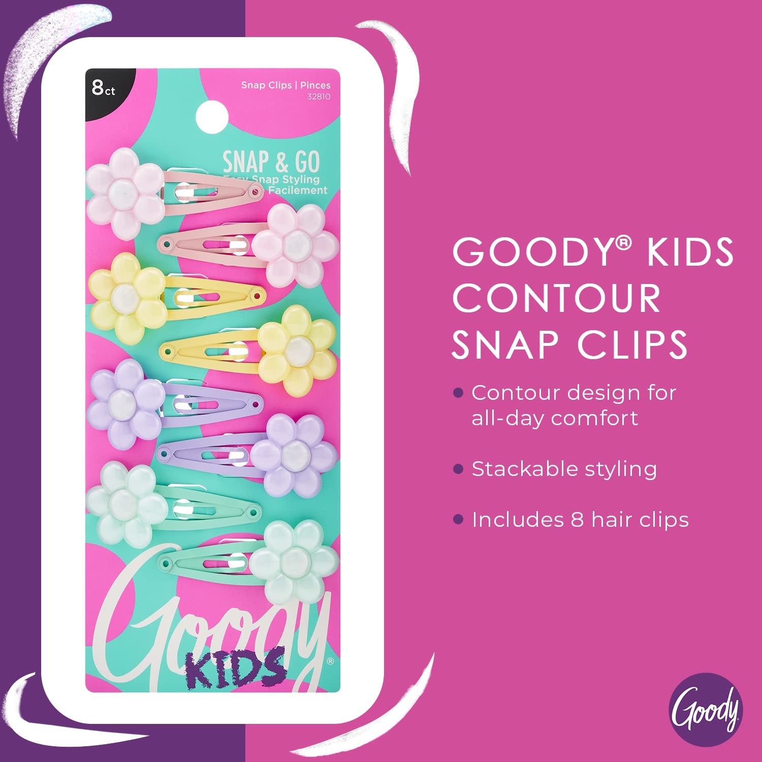 image:imageGoody Kids Mini Epoxy Contour Snap Clips  8 Count Daisy Charm  Just Snap Into Place  Suitable for All Hair Types  PainFree Hair Accessories for Women and Girls  All Day Comfort8 Count Pack of 1