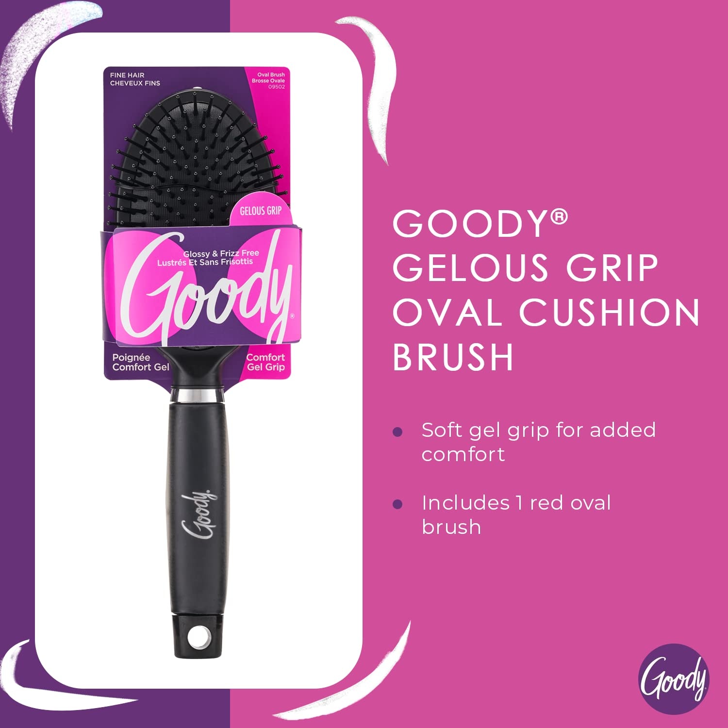 image:imageGoody Oval Hair Brush with Gelous Grip  For All Hair Types  Ion Infused Bristles for FrizzFree and Glossy Styling  PainFree Hair Accessories for Women Men Boys and Girls