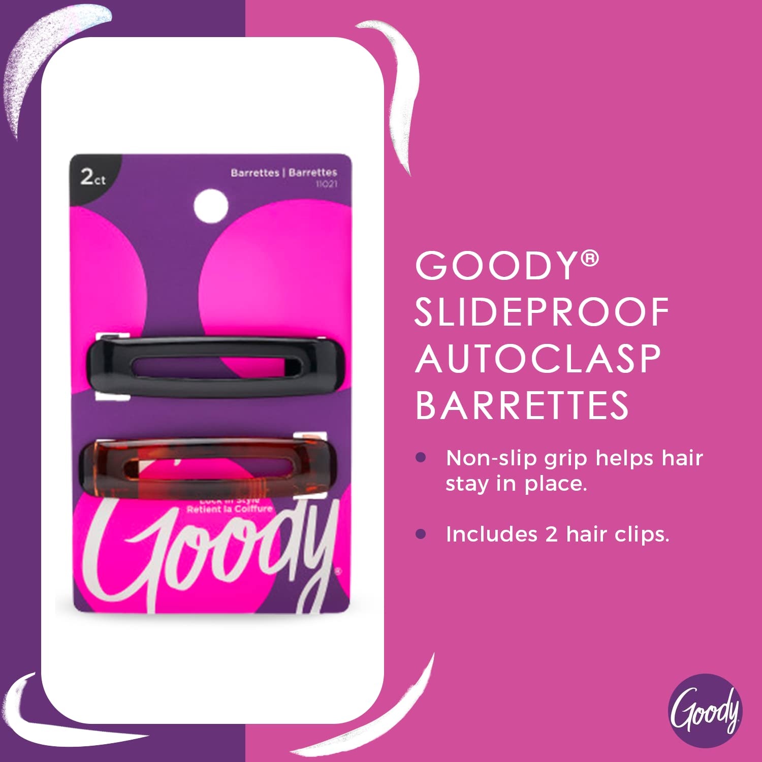 image:imageGoody SlideProof 2 Count  Barrettes  Suitable for All Hair Types  PainFree Hair Accessories for Women and Girls  All Day Comfort