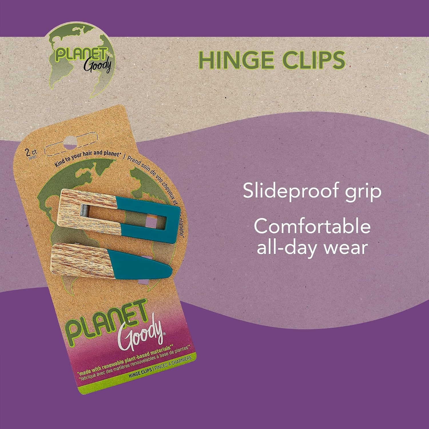 image:imagePlanet Goody Hinge Hair Clips  2 Count Blue  Slideproof Grip to Style With Ease  Hair Accessories for Men Women Boys amp Girls  For All Hair Types  Made with Plant Based Materials